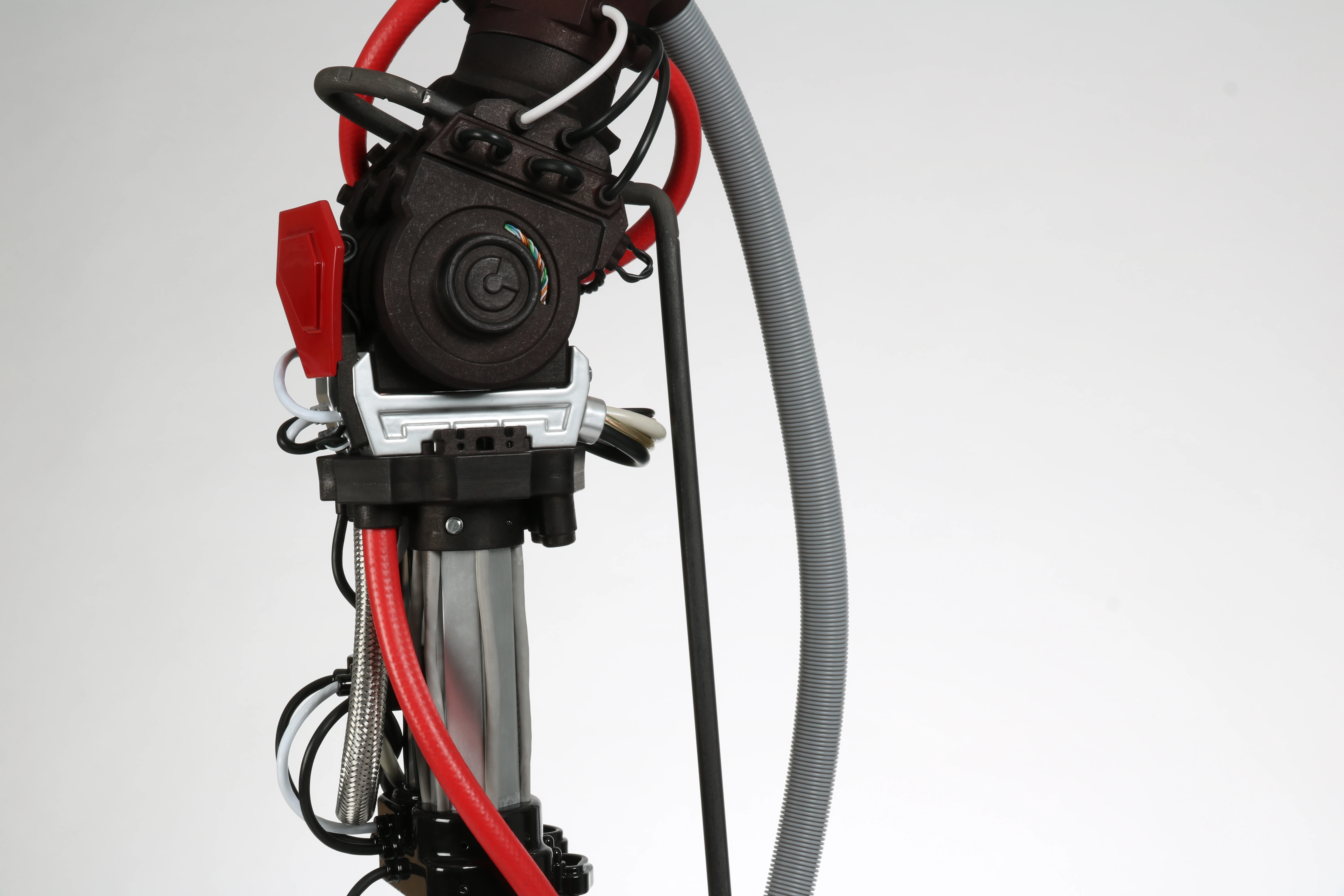 Close-up photograph of the physical knee joint and connected wiring