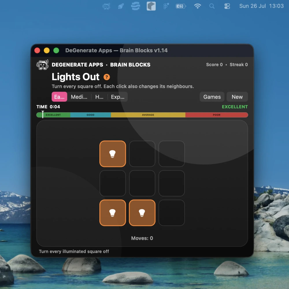 DeGenerate Apps BrainBlocks Lights Out puzzle game concept