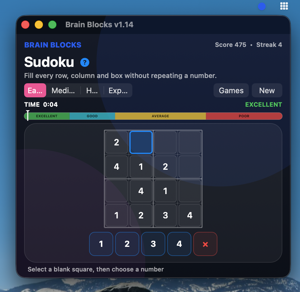 BrainBlocks Sudoku puzzle interface