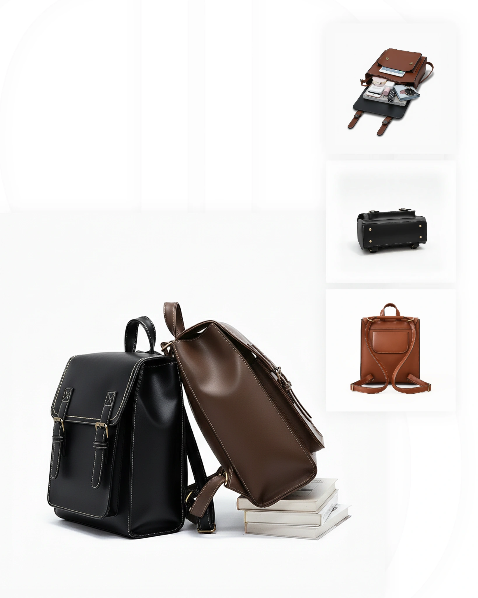 Black and brown Busy Bag Co. satchel-style bags photographed against a clean white background