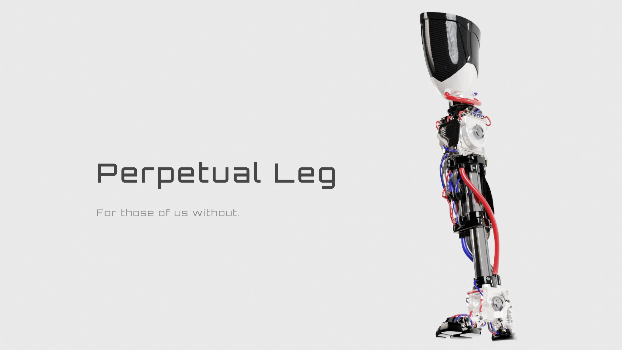 Perpetual Leg futuristic prosthetic concept render with the project title